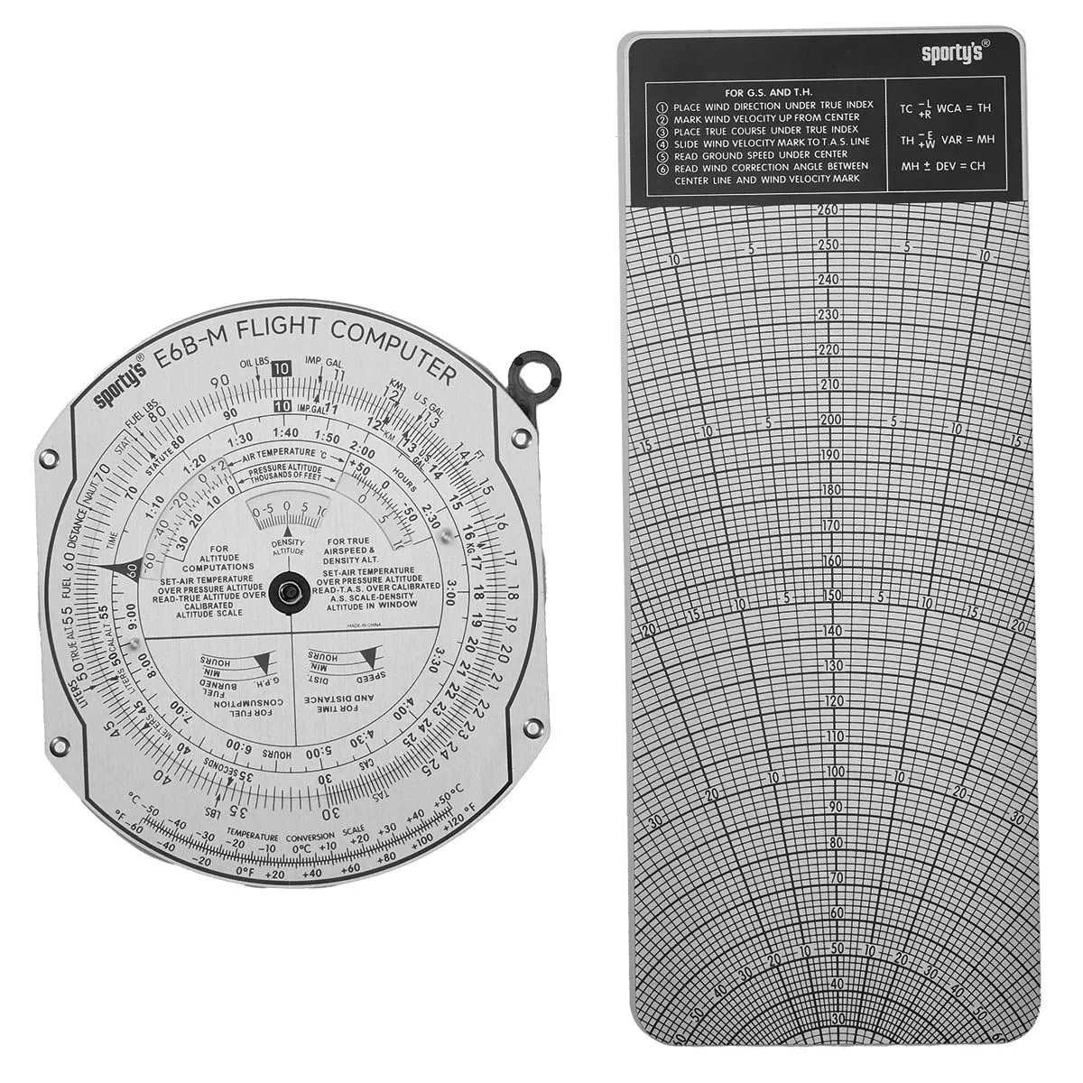Sporty’s Aluminum E6B Flight Computer & Sectional Plotter Bundle