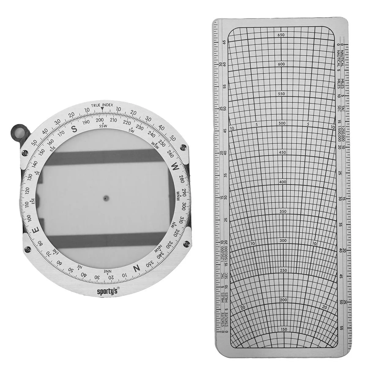Sporty’s Aluminum E6B Flight Computer & Sectional Plotter Bundle