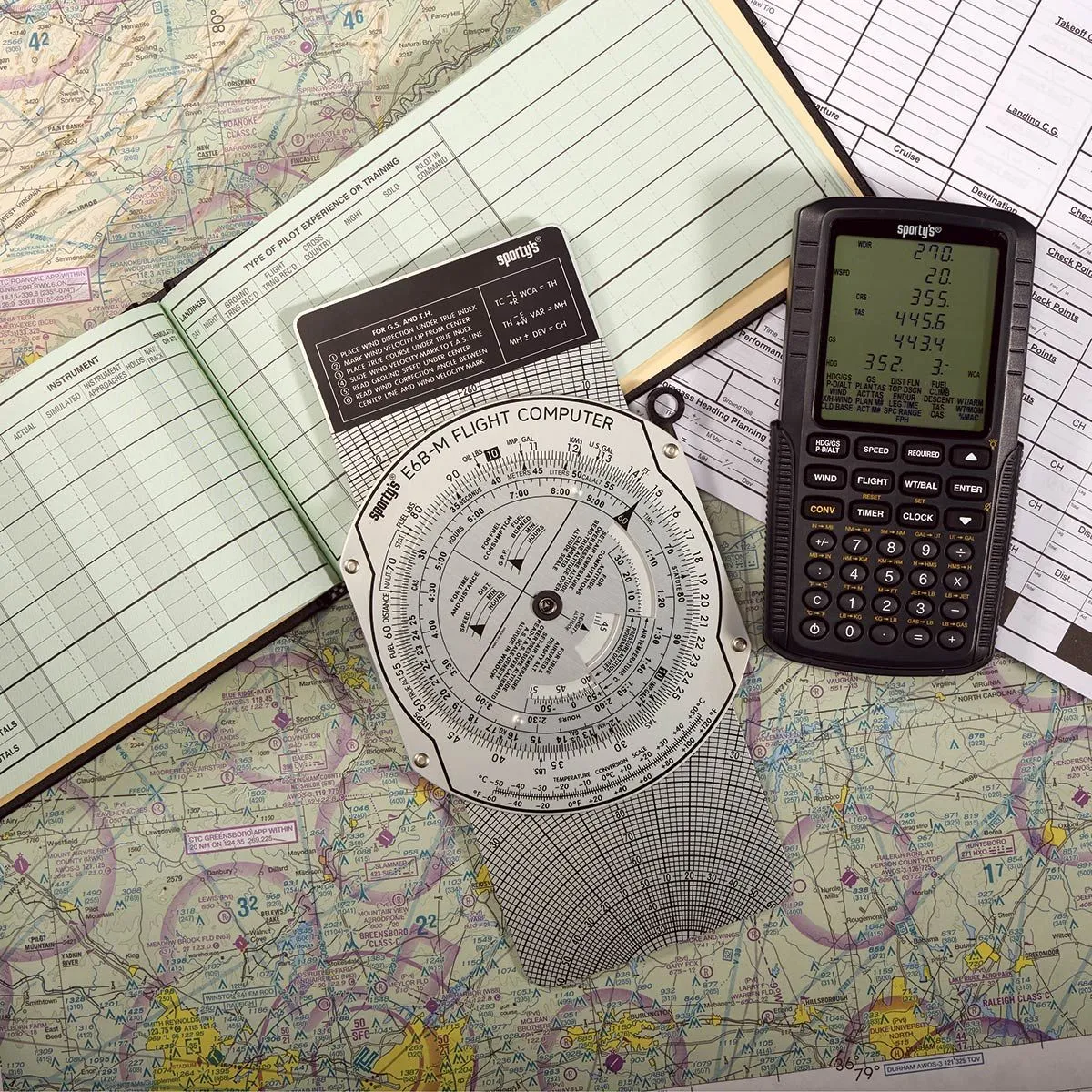 Sporty’s Aluminum E6B Flight Computer & Sectional Plotter Bundle