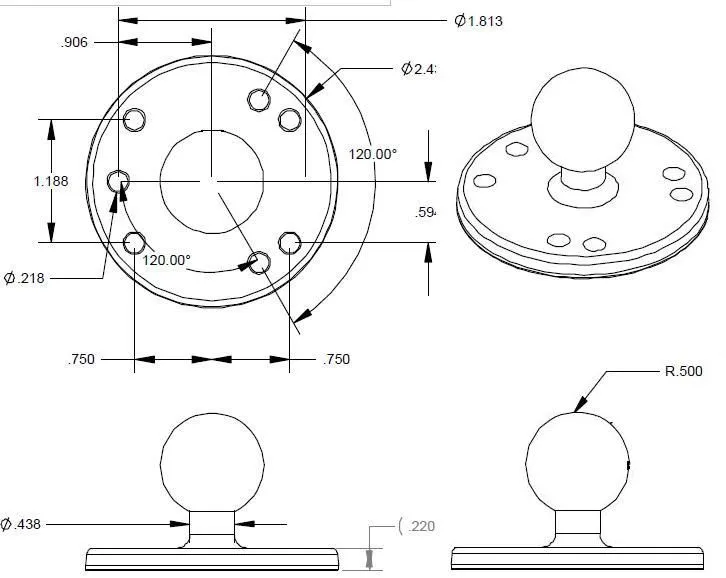 Ram Circle Base with 1 Ball" (RAM-B-202U-2) 5 Ram Circle Base with 1 Ball\" (RAM-B-202U-2)